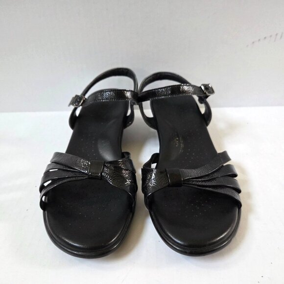 SAS Sandals Womens 11 Black Patent Leather Strippy Quarter Strap Ankle Wedges - Picture 3 of 9